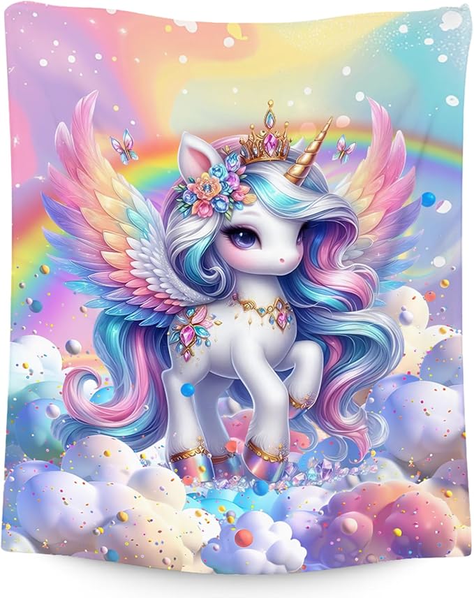 Unicorn Blankets Girls Gifts - 30x40 Inches Cute Throw for Kids - Cozy Soft Fleece Blanket for Couch Bed