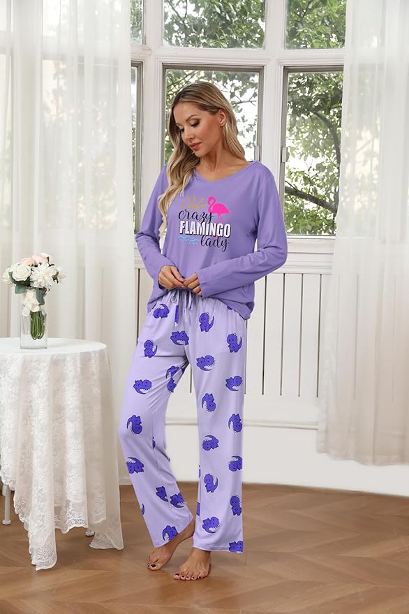 Ekouaer Womens 2 Pack Pajama Set Long Sleeve Pajamas Top and Pants V Neck Pjs Set Soft Loungewear with Pockets