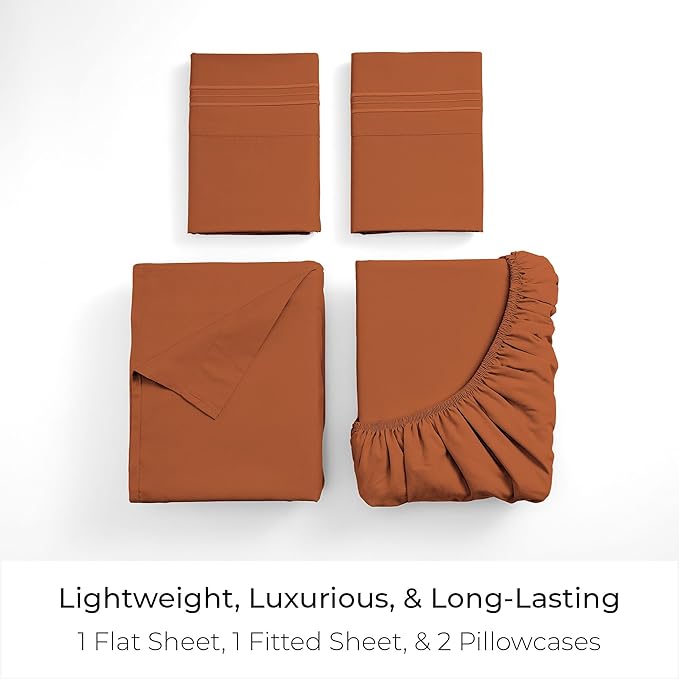 Mellanni Full Sheets Set - 4 PC Iconic Collection Bedding - Hotel Luxury, Extra Soft, Cooling Bed Sheets - Wrinkle, Fade, Stain Resistant (Full, Terracotta)