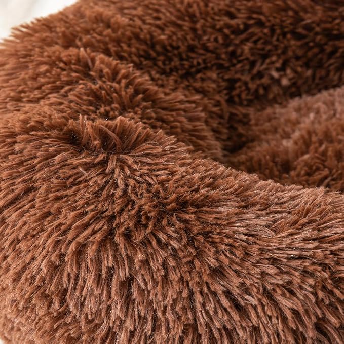 Soft Plush Round Pet Bed for Cats or Small Dogs, Mini Sized Dog Cat Bed | Soft Long Shag Faux Fur, Warming Cushion, Anti Slip Water Resistant Base, Machine Washable for Kittens, Ferret, Bunny Pets
