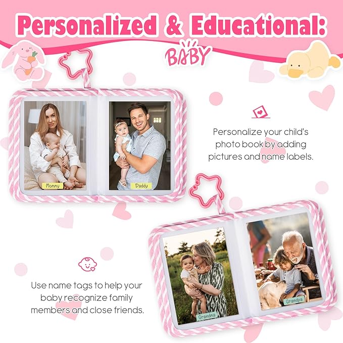 Lanpn Baby Photo Album Holds 17 4x6 Pictures, My First Soft Cloth Family Photo Book with Name Card & Name Tag Sticker, Fabric Kid Memory Keepsake Gift for Baby Shower Newborn Toddler Girl (Unicorn)
