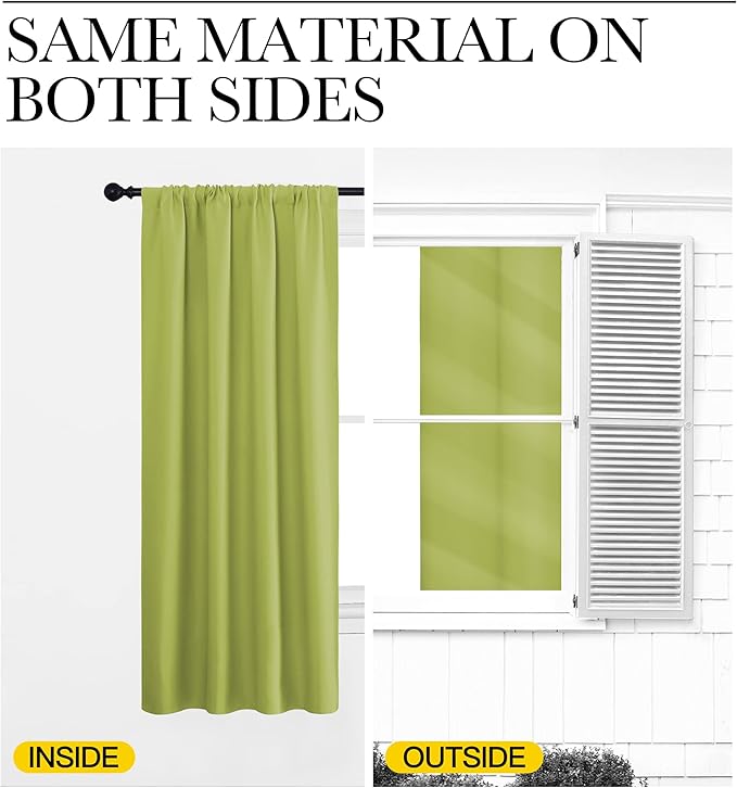 NICETOWN 2 Panels Blackout Curtains, Rod Pocket Thermal Insulated Drapess for Bedroom, Privacy Protection Easy-Care Heavy Duty Curtains for Living Room/Dining Room, W70 x L95 inches, Fresh Green