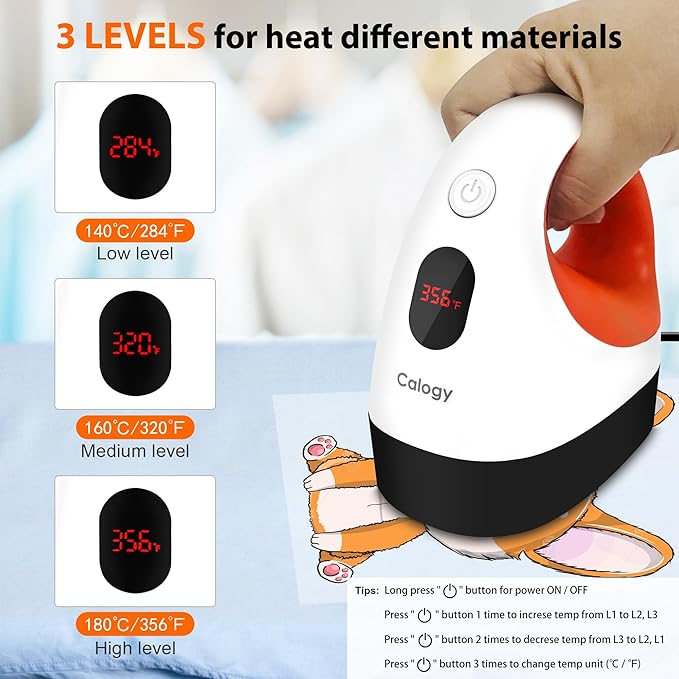 Calogy Mini Heat Press, Heat Transfer Machine, Constant Temp Control, Insulated Safety Base, Fits for Crafts, T-Shirt, Hat, Cap, Pillows (White Orange)