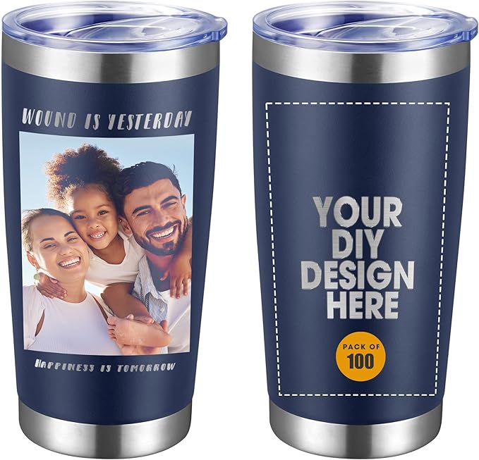 Personalized Custom Tumbler Print in USA 100 Pcs 20oz Stainless Steel Coffee Cup with Lid & Straw Double Wall Insulated Tumbler with Colorful Text Logo Photo