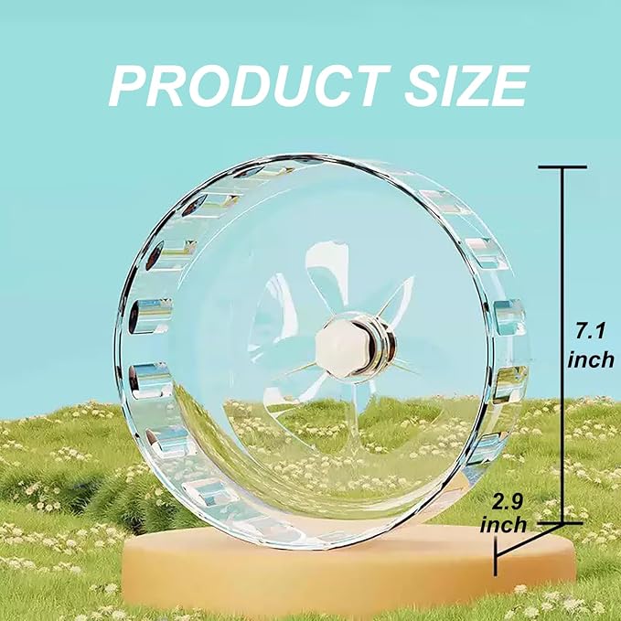Hamster Wheel, Silent Running Exercise Wheel with Adjustable Stand for Hamster Guinea Pig Gerbil Hedgehog Small Animal Cage Accessories (Clear, 7.1inch/18cm)