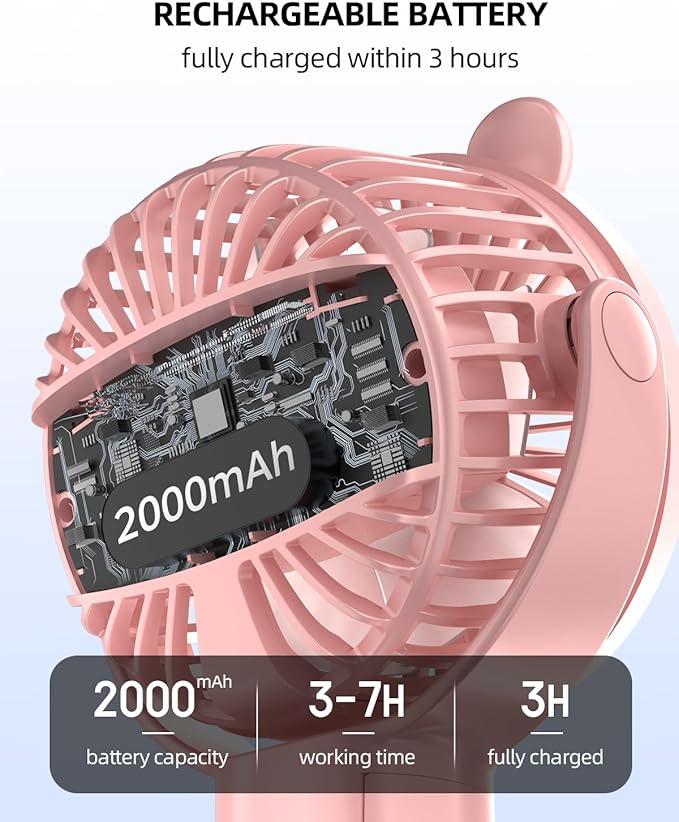 Portable Stroller Mini Fan, Small Rechargeable Personal Cooler w/ 360° Rotation, Baby Essentials for Car Seat, Crib, Bike, Treadmill, 3-Speed Battery Powered Stroller Accessories, Pink