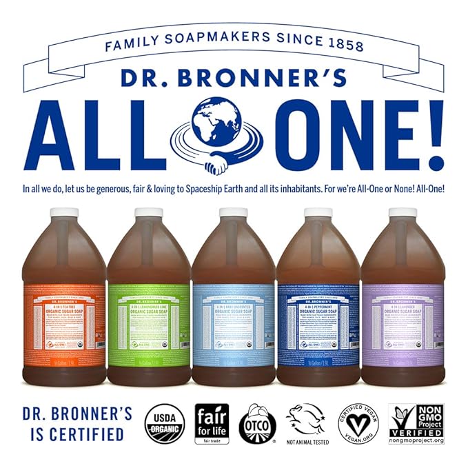 Dr. Bronner’s - Organic Sugar Soap (Baby Unscented, 64 Ounce) - Made with Organic Oils, Sugar and Shikakai Powder, 4-in-1 Use: Hands, Body, Face and Hair, Moisturizes and Nourishes, No Added Fragrance