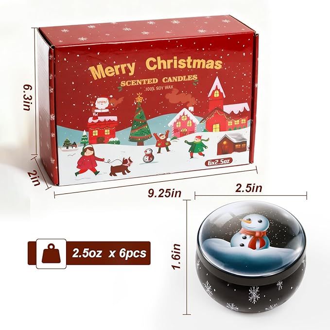 Christmas Scented Candle Gift 6 Pack, Christmas Candles for Home Scented, 100% Natural Soy Wax Long Lasting Jar Aromatherapy Candle Gifts for Women Men Adult