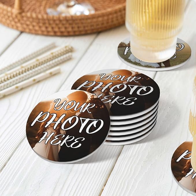 Custom Coasters, Personalized Ceramic Coasters with Photo Logo Text, Customized Cup Mat for Weddings, Bars, Coffee Table, Homes, Offices 6PCS