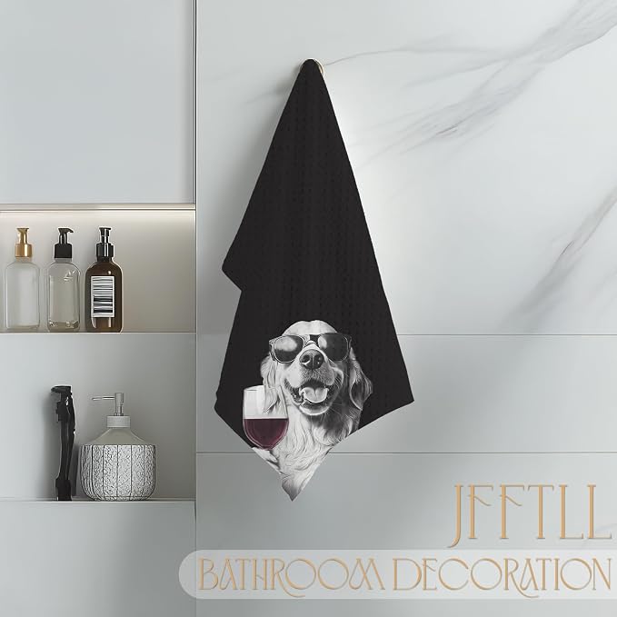 Golden Retriever Decor Kitchen Towels, Golden Retriever Gift Dish Tea Towel for Kitchen Decor, Bar Towels for Bartender, Wine Lover Gifts, 16x24 Inch (Black)