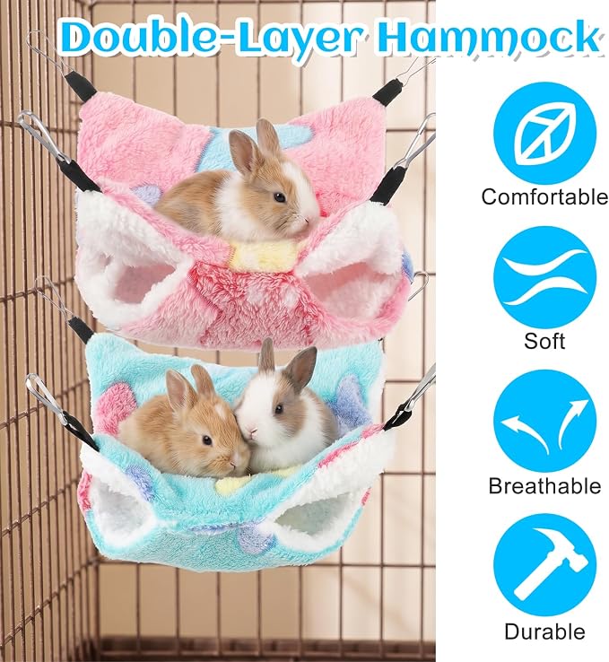 2 Pack 2 Layers Pet Rat Hammock Double Sided Warm Hanging Hammocks | Small Animal Bed Hideout Swing Cage Accessories for Rats Squirrels Sugar Gliders Guinea Pigs Hamsters Ferret Chinchilla