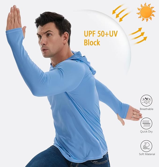 TELALEO 3 Pack Men's UPF 50+ Sun Protection Lightweight Hoodie Performance Long Sleeve SPF UV Shirt for Fishing Running