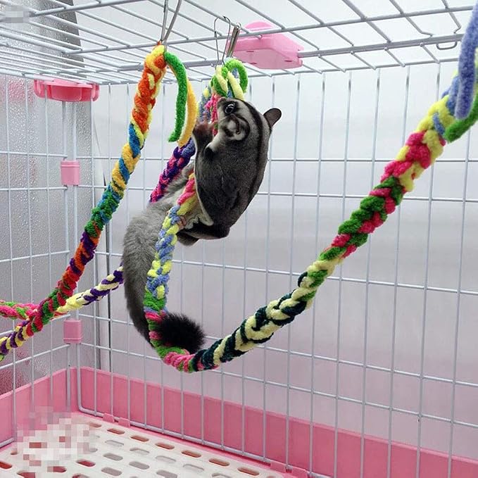 RIOUSSI Handmade Sugar Glider Toys & Cage Accessories, Random Color, 6 Pack | 100% Hand-Crafted Soft Fleece Rope | Small Animal Toys for Rats | For Climbing, Exercise & Jungle Exploration