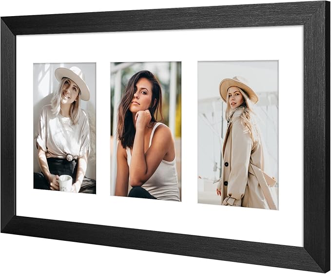8x14 Collage frame with 3 Openings 4X6 Pictures, Multiple Picture Frame with Mat, Wall or Tabletop Decor, Black Wood Grain,2 Pack