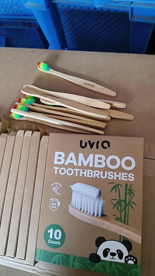 Bamboo Toothbrushes for Adults - 10 Pack Biodegradable Bamboo Toothbrush Teeth Colorful Bristle Natural Bamboo Tooth Brush Dental Eco Wood Toothbrushes (Multicolour)