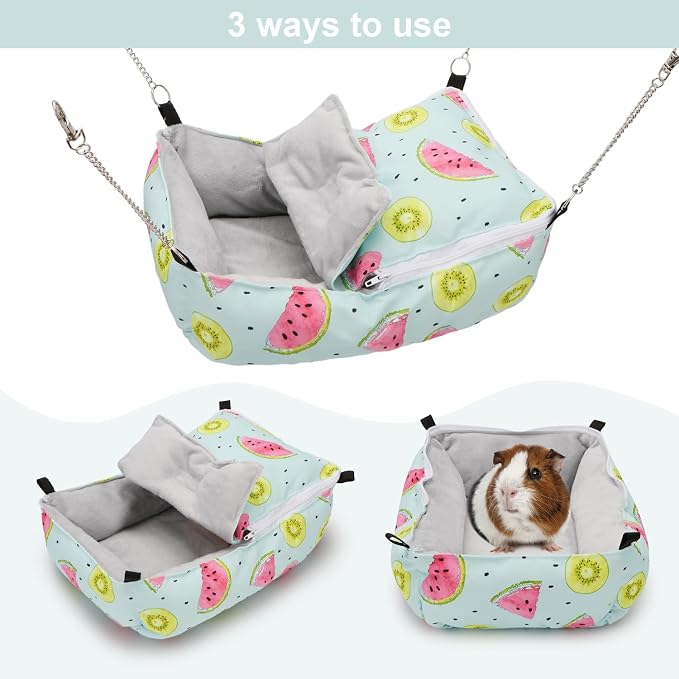 Wontee Guinea Pig Bed Warm Hammock Snuggle Bed for Young Guinea Pig Small Ferret Rat Sugar Glider Squirrel (Green)