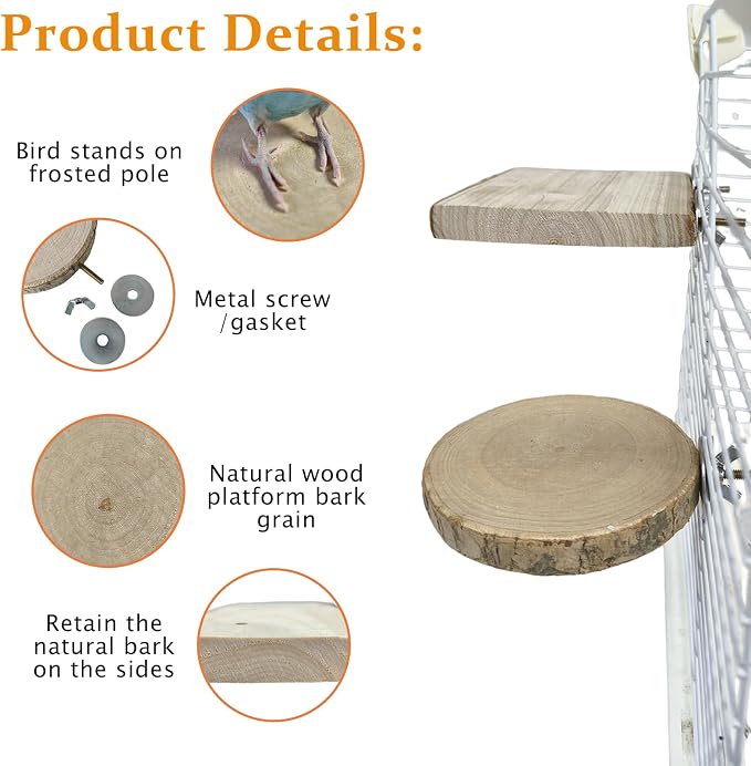 4PCS 5.5×6.1 in &3.9 in Nature Bird Perch Stand Wooden Platforms Set | Rectangular & Round Combined bird platform, Cockatiel Cage Accessories, Grinding Beaks Claw Bird Toys for Parakeet Lovebird