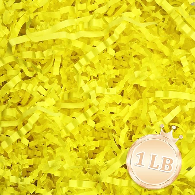 Zankubom 1 LB Fluorescent Yellow Crinkle Cut Paper Shred Filler Great for Gift Wrapping, Basket Fillers, Birthday,Halloween Thanksgiving Christmas Anniversary, Easter Party Decor Filling Supplies