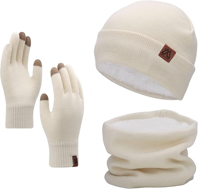 mysuntown Winter Beanie Hat Scarf and Touch Screen Gloves 3-Piece Set, 2025 Cold Weather Knit Fleece Lined Warm Unisex Sets