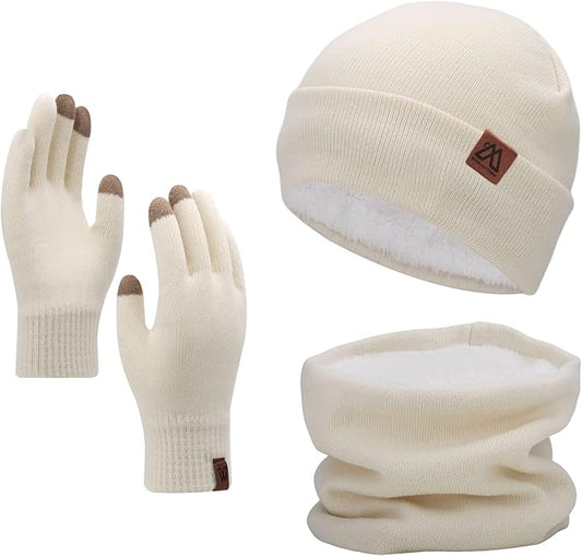 mysuntown Winter Beanie Hat Scarf and Touch Screen Gloves 3-Piece Set, 2025 Cold Weather Knit Fleece Lined Warm Unisex Sets