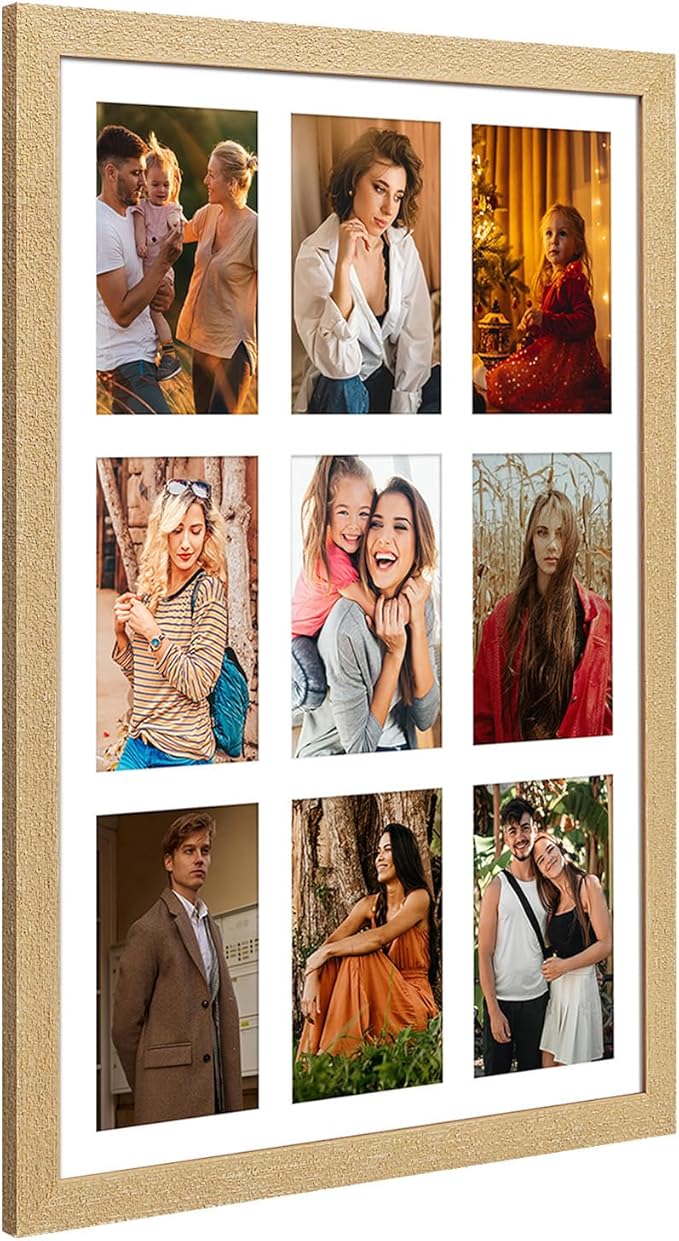13.5x19.5 Collage frame with 9 Openings 4X6 Pictures, Multiple Picture Frame with Mat, Wall or Tabletop Decor, Natural Wood Grain,2 Pack