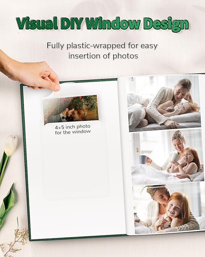 Photo Album 4x6 with 300 Pockets,Slip-in Picture Albums,Linen Cover Memory Book with Front Window,White Page Vertical Photo Book for Wedding,Family,Anniversare,Baby,Vacation