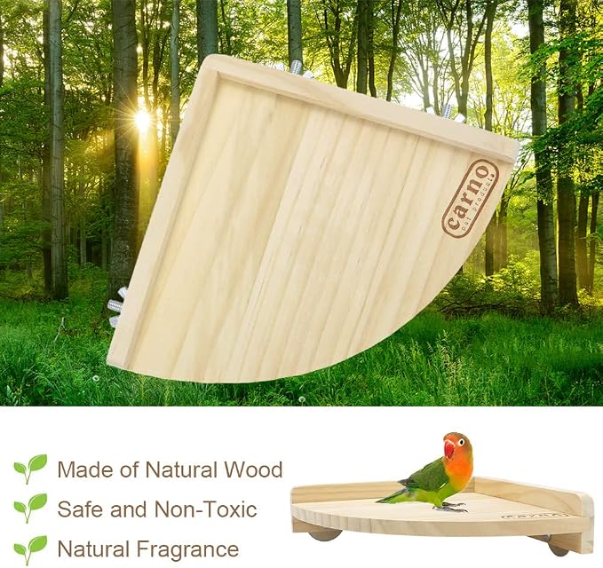 Litewoo Bird Perch Corner Platform Stand Shelf for Parrot Parakeet Cage | Natural wood, corner-mount design saves space, smooth polished safe for bird feet, for small-medium birds/budgie/cockatiel