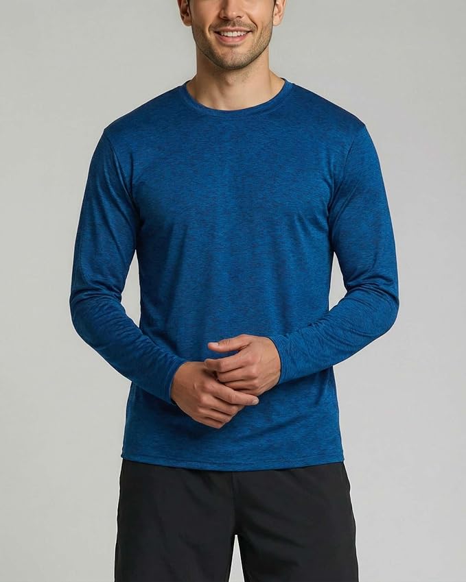 Real Essentials 4 Pack: Mens Long Sleeve Dry Fit T Shirts Hiking Fishing Workout Gym Work Sun UPF 50 Wicking Running Tee