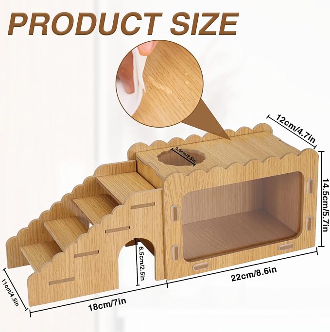 Hamster Digging Box, Small Visible Hamster Digging Room with Acrylic Transparent Board, Hamster Hideout and Exploration House with Climbing Ladder, Hamster Digging Wood Toy for Guinea Syrian Hamsters