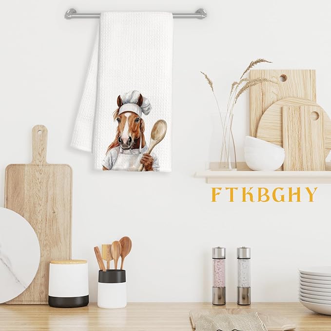 Funny Horse Chef Kitchen Towels, Horse Lover Gifts for Women Men, Chef Gifts, Funny Farm Animal Decorative Dish Hand Tea Towels for Kitchen Bakery, 16x24 Inch