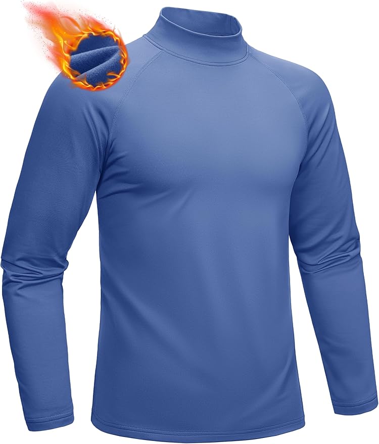 MAGCOMSEN Men's Thermal Shirt Mock Turtle Neck, Fleece Lined Long Sleeve Undershirts, Athletic Warm Base Layer Winter Top