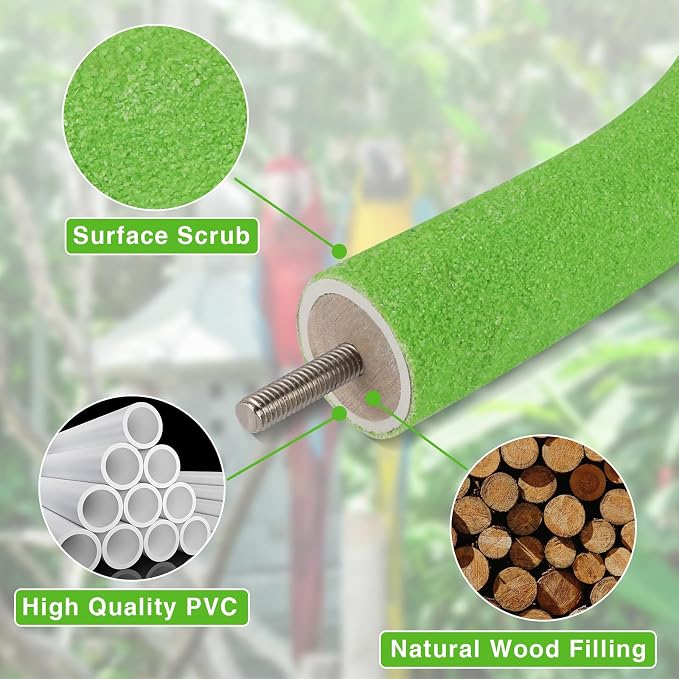 Rypet U-Shaped Parrot Perch, Quartz Bird Perch for Cage(Green S) | Safe Chew & Rest Perch for Large Birds, Durable Non-Toxic Cage Accessory, for Parakeets Cockatiels Conures Macaws
