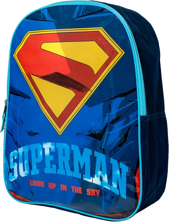 Superman Backpack, 15" Superhero School Bag for Boys, Blue
