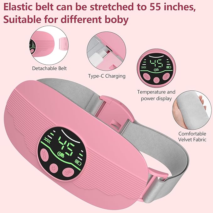 Heating Pad for Period Cramps Portable Cordless 3S Fast Period Heating Pad Cramp Relief with 3 Heat Levels and 3 Massage Modes Menstrual Electric Waist Wrap Belt for Pain Relief Gifts for Her