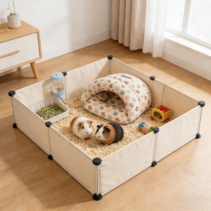 YUEPET Guinea Pig Bed, Warm Fleece Slipper Cuddle Cave, Brown Star | Cozy Guinea Pig House, Portable Guinea Pig Hideout, Thick Coral Fleece, Washable Cushion, Folds Flat for Storage