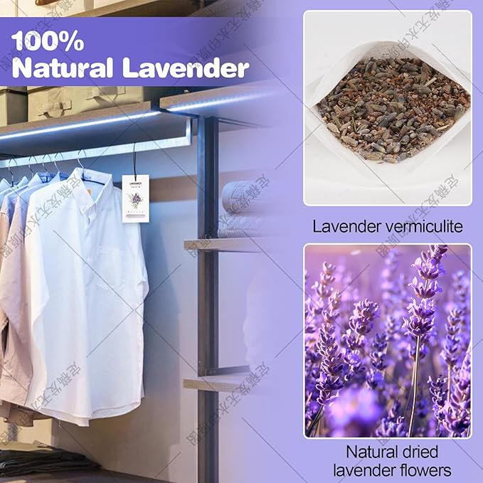 8 Packs Large Lavender Scented Sachets for Closet Deodorizer Drawers, Hanging Long Lasting Natural Air Freshener for Home