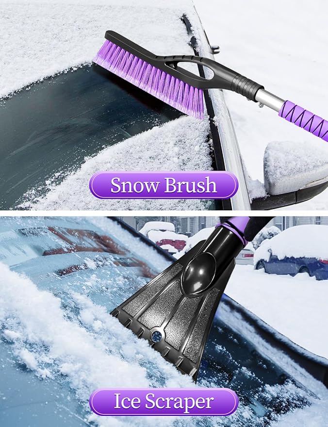 HEEYA 42.2 Inch Ice Scraper and Brush for Car, Snow Brush and Ice Scraper for Windshield Window, Car Snow Scraper with Foam Grip for SUV Truck Jeep Vehicle - Purple