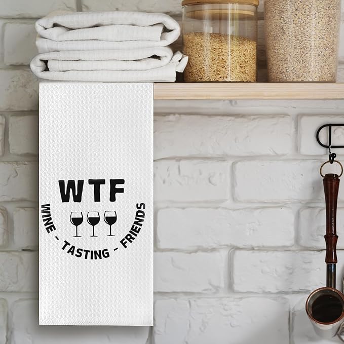 Funny Wine Dish Towels, Classic Waffle Kitchen Cloths, 16 x 24 Inches, Wine Lovers Gifts for Women