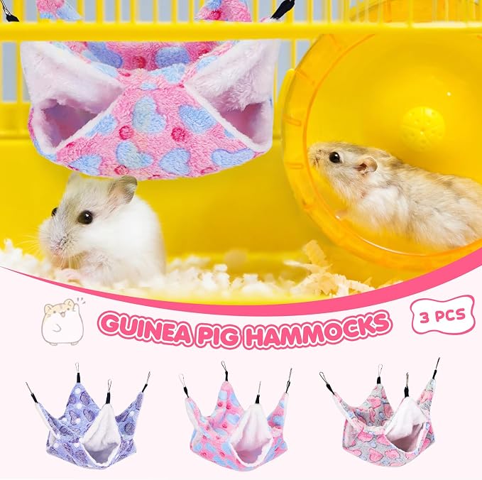 YedsIntu 3 Pcs Guinea Pig Hammock, Rat Ferret Hamster Hanging Hammock Guinea Pig Accessories for Small Animals Chinchilla Parrot Sugar Glider Ferret Squirrel (11"×11")