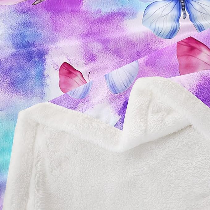 Feelyou Girls Butterfly Fleece Throw Blanket Queen 90"x90" Kids Tie Dye Watercolor Sherpa Blanket Plush Fuzzy for Bed Couch Chair Living Room, Dreamy Girly Bed Blanket Colorful Room Decor