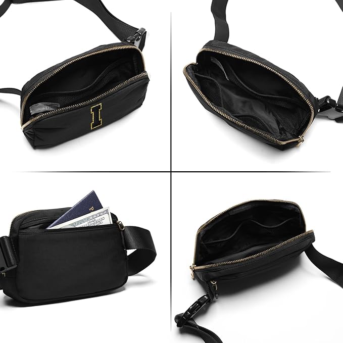 Gitus Belt Bag Fanny Pack Crossbody Bags with Initial Letter Patch Gifts for Wife Older Women Mother Coworker Bridesmaid Anniversary Travel Gifts Beach Gifts (Black-I)