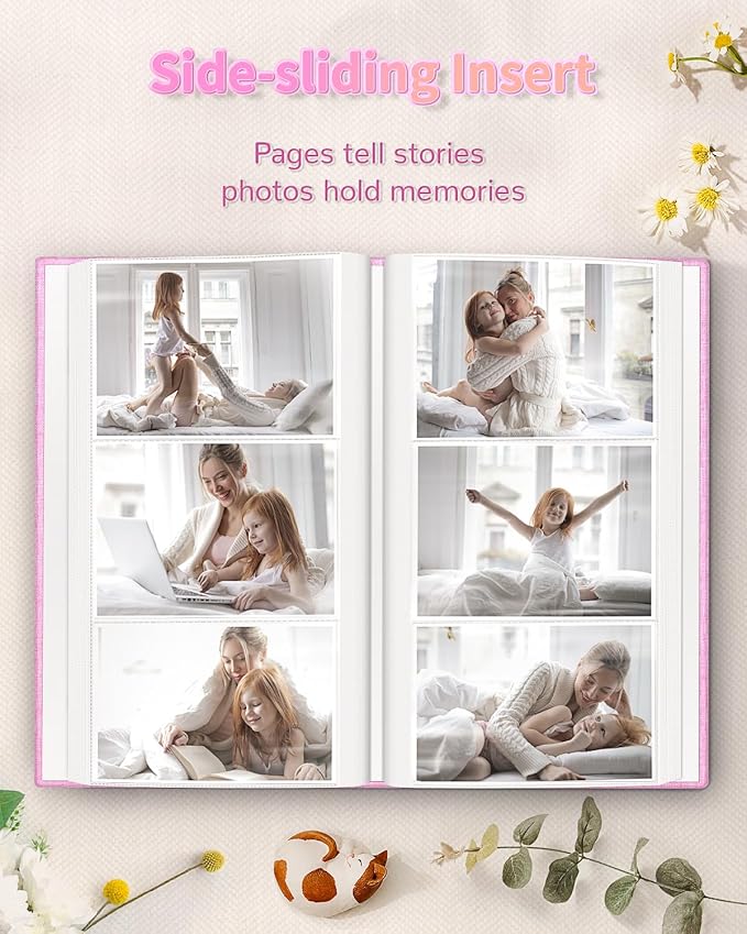 Photo Album 4x6 with 300 Pockets,Slip-in Picture Albums,Linen Cover Memory Book with Front Window,White Page Vertical Photo Book for Wedding,Family,Anniversare,Baby,Vacation