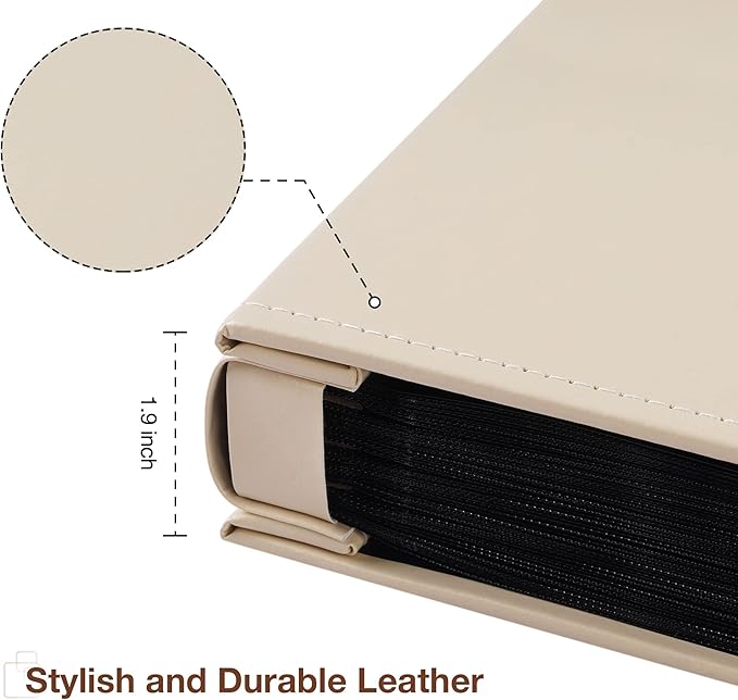 potricher Small Photo Album 4x6 200 Photos Leather Cover Picture Book with 200 Horizontal Pockets for Family Wedding Anniversary and Baby (Beige)