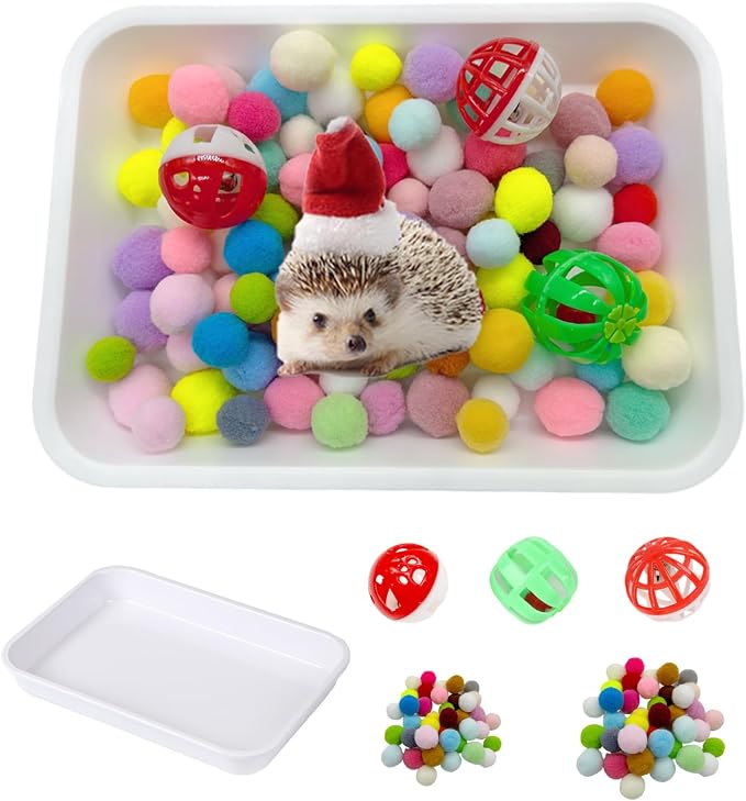 Hedgehog Dig Box Tray Set, Funny Hedgehog Enrichment Toy for Cage Accessories, Small Animal Ball Bells for Hamster Guinea Pig Ferret
