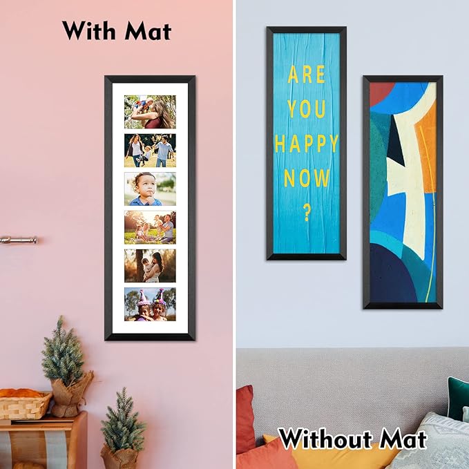 8x26 Collage frame with 6 Openings 4X6 Pictures, Multiple Picture Frame with Mat, Wall or Tabletop Decor, Black Wood Grain,2 Pack