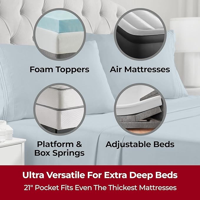 Mellanni Extra Deep Queen Sheets - 4 PC Iconic Collection Bedding - Hotel Luxury, Ultra Soft, Cooling Bed Sheets - Wrinkle, Fade, Stain Resistant (Queen, Spa Blue)