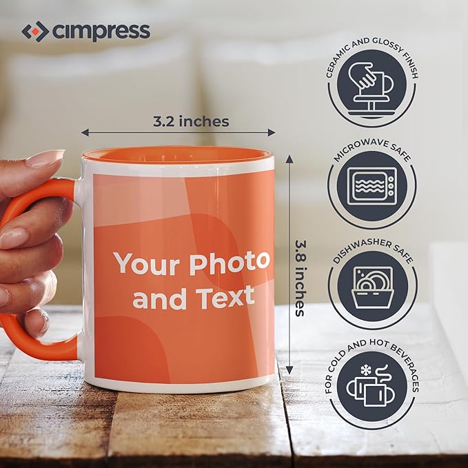 Personalized Mug, Custom Ceramic Mug with Photo and Text, 11oz, Pack of 100, Glossy Coffee Cup, Perfect for Christmas, Secret Santa or as Holiday Gift for Family or Friends, White/Orange