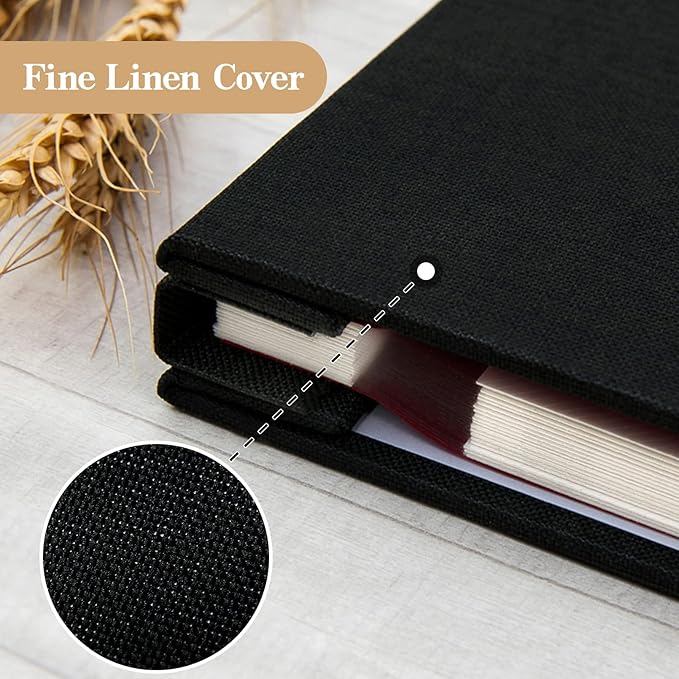 potricher Large Photo Album Self Adhesive 3x5 4x6 5x7 8x10 10x12 Pictures Linen Cover 40 Blank Pages Magnetic DIY Scrapbook Albums with A Metallic Pen (Black)