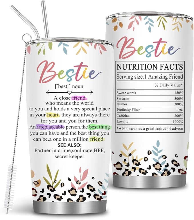 Bestie Gifts for Women, 20 Oz Bestfriend Tumblers for Women with Brush & Straw, Bestie Tumbler, Friendship Gift for Birthday Thanksgiving Christmas, Friend Coffee Tumbler, 1 PCS