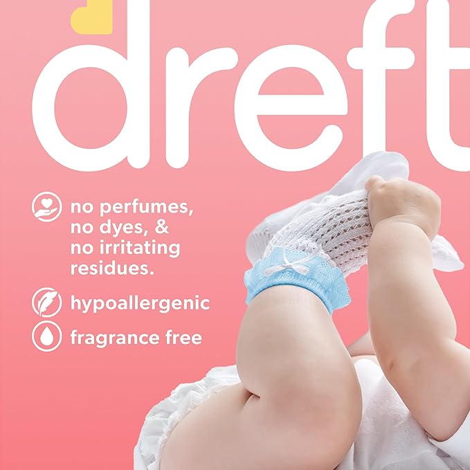 Dreft Free & Gentle Liquid Laundry Detergent, Free of Dyes and Perfumes for Families, Hypoallergenic, 64 loads